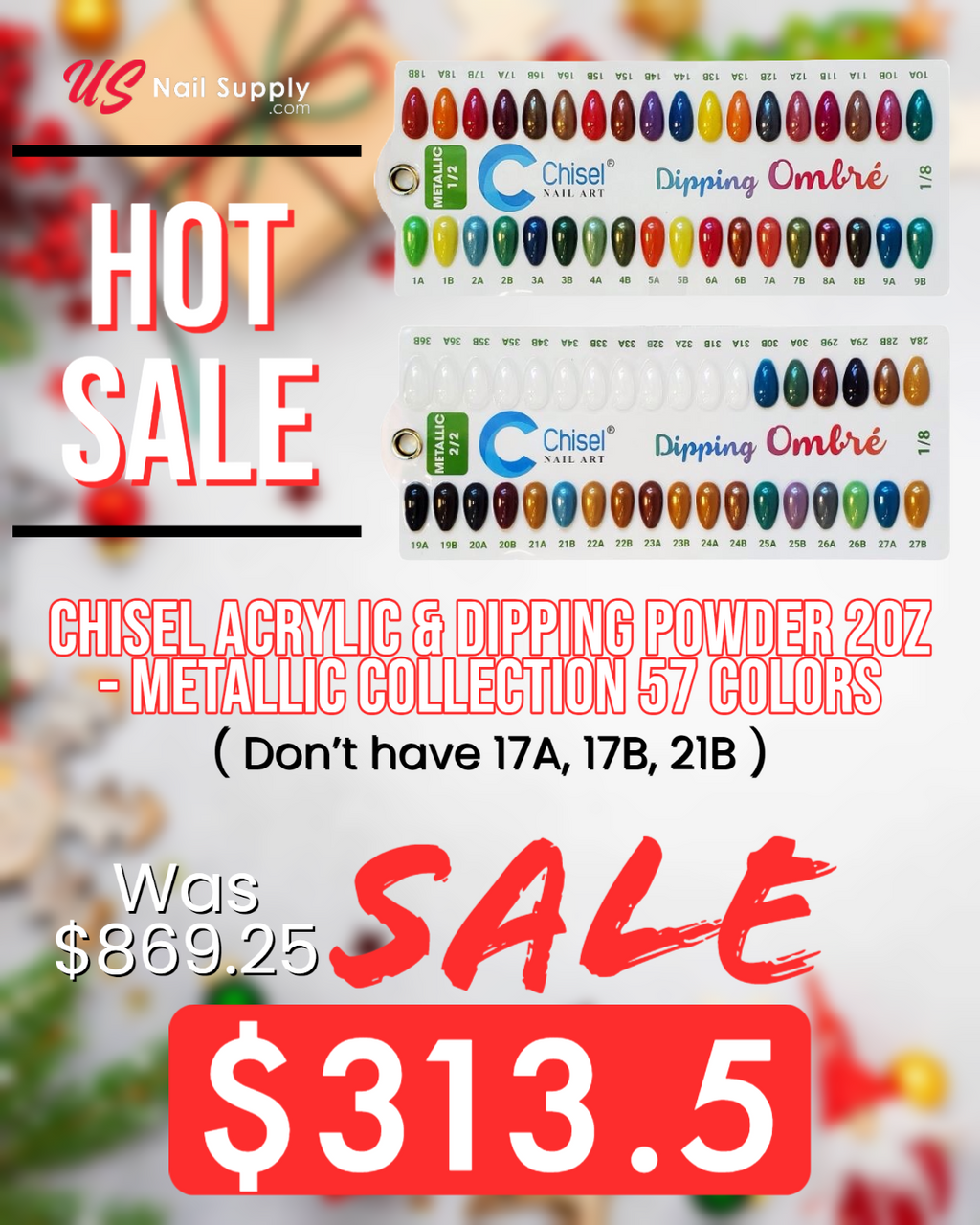 Chisel Acrylic & Dipping Powder 2oz - Metallic Collection 57 Colors