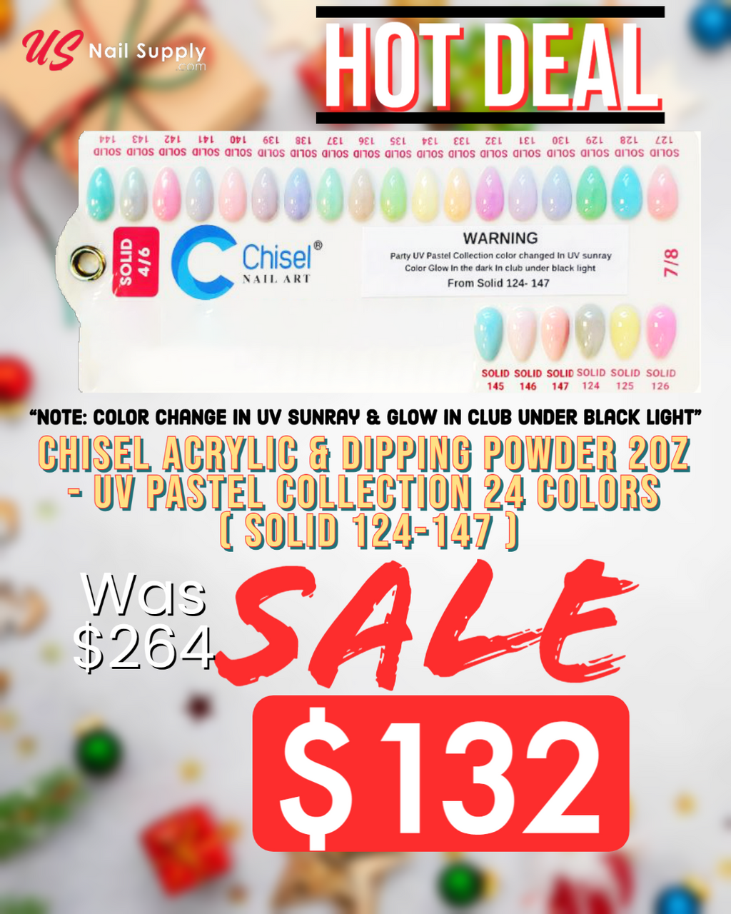 Chisel Acrylic & Dipping Powder 2oz - UV Pastel Collection 24 Colors ( Solid 124-147 )