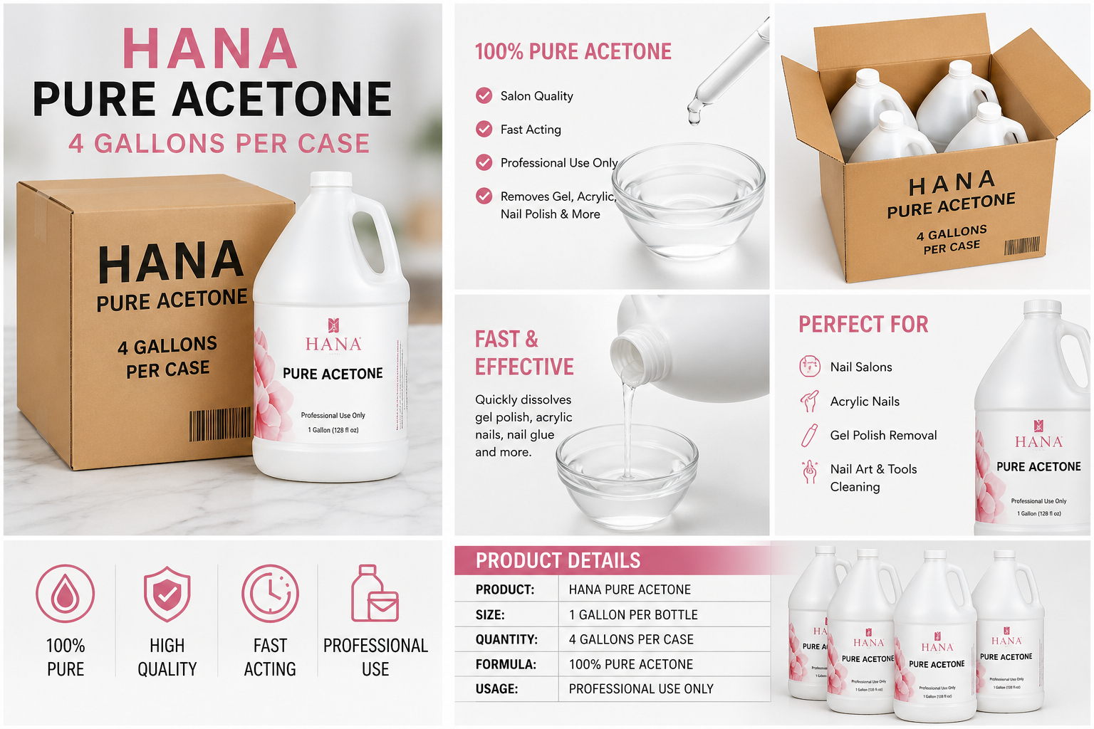 HANA PURE ACETONE 4 GALLONS PER CASE