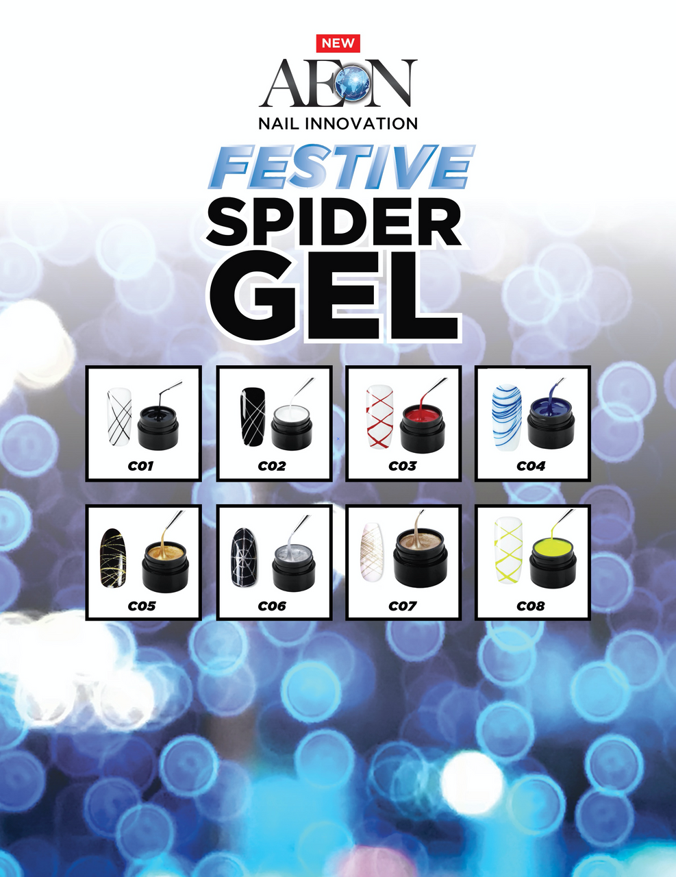 Aeon Spider Gel Festive Collection ( Set of 8 ) + Free 3 Design Brushes